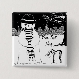 cute snowman smiling in the snow scene christmas 2 inch square button