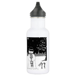 Cute snowman smiling snow scene for Christmas 532 Ml Water Bottle