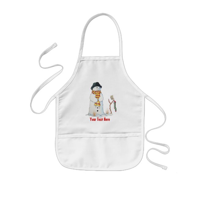 cute snowman smiling snow scene for christmas kids apron (Front)