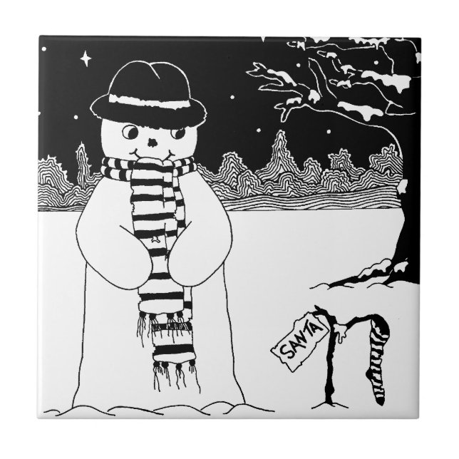 cute snowman smiling snow scene for christmas tile (Front)