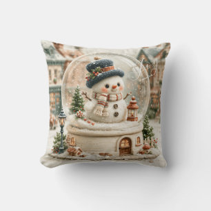 Cute Snowman Snow Globe Throw Pillow