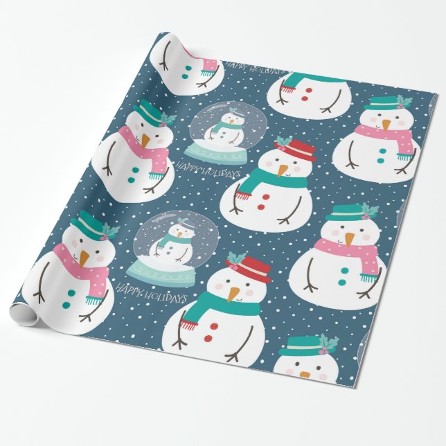 Cute snowman snow globes wrapping paper (Unrolled)