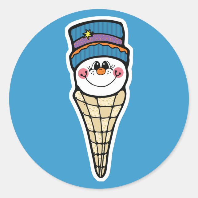 cute snowman snowcone classic round sticker (Front)