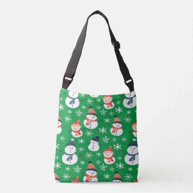 Cute Snowman Snowflake Seamless Pattern Christmas Crossbody Bag (Front)