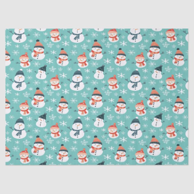 Cute Snowman Snowflake Seamless Pattern Christmas Tissue Paper (Front)