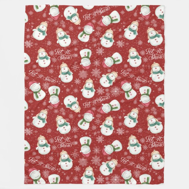 Cute Snowman Snowflake Whimsical Christmas Cozy Fleece Blanket (Front)