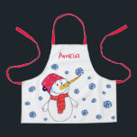 Cute Snowman Snowflakes Drawing Christmas Apron<br><div class="desc">Cute Snowman with Snowflake Drawing Christmas Kids Apron. Drawing of a cute snowman with a snowflake on his nose. The kids will love to help you making Christmas cookies with this cute apron. Add your name.</div>