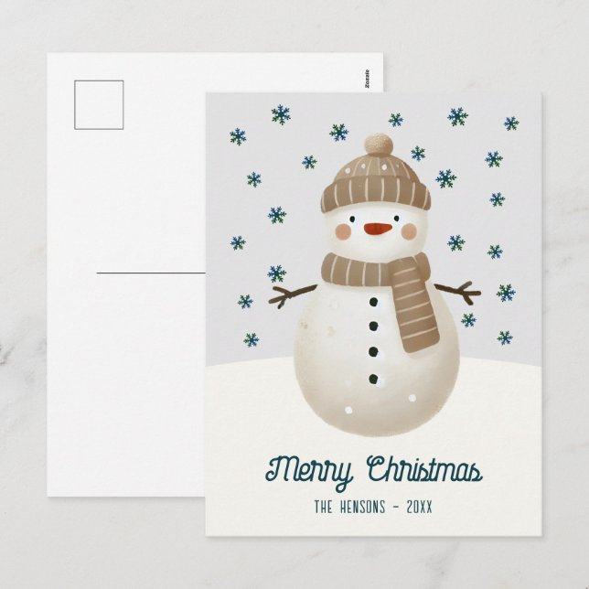 Cute Snowman Snowflakes Drawing Christmas Holiday Postcard (Front/Back)