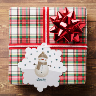 Cute Snowman Snowflakes Name Christmas Ornament Card