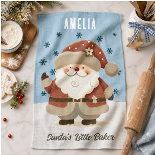 Cute Snowman Snowflakes Santa's Little Baker Kid Kitchen Towel