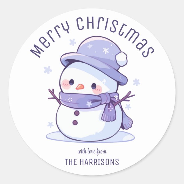 Cute Snowman Snowy Holidays Winter Christmas Classic Round Sticker (Front)