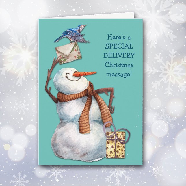 Cute Snowman Special Delivery Christmas Message Holiday Card (Creator Uploaded)