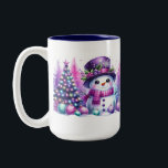 Cute Snowman surrounded by Christmas Trees Two-Tone Coffee Mug<br><div class="desc">Cute Snowman surrounded by Christmas Trees</div>