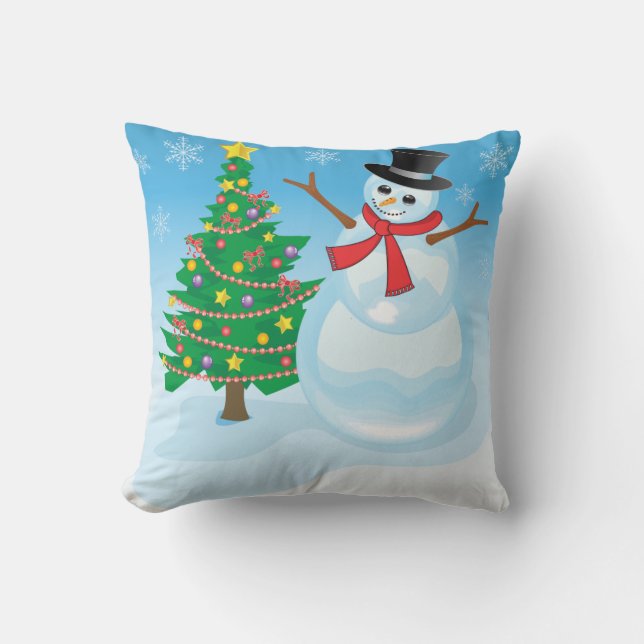 Cute Snowman Throw Pillow (Front)