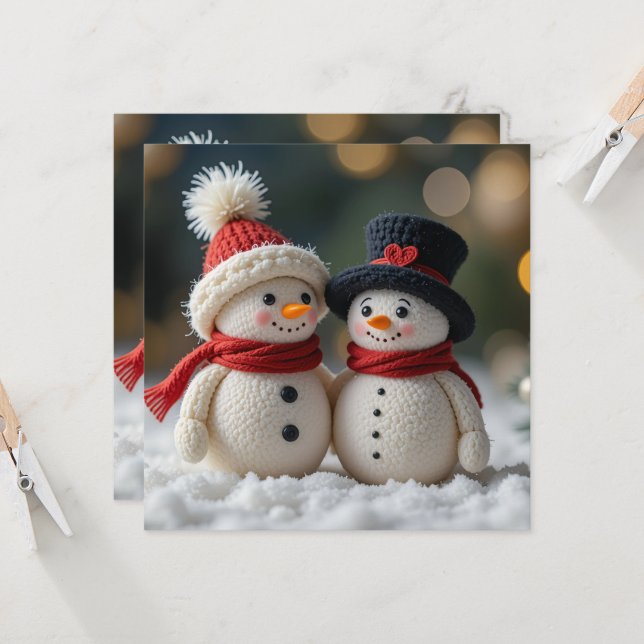 cute snowman together invitation (Front/Back In Situ)