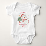 Cute Snowman Tree Candy Cane First 1st Christmas Baby Bodysuit<br><div class="desc">Celebrate your baby's first Christmas with our adorable baby bodysuit, featuring a cute snowman and a Christmas tree adorned with festive details. This cozy and soft bodysuit can be personalized with your baby's name, making it a special keepsake for this memorable occasion. Comfortable and easy to wear, it's the perfect...</div>