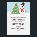 Cute Snowman Tree Cookie Illustration Christmas Holiday Card<br><div class="desc">This cute and modern Christmas greeting card is perfect for the winter season. It features a hand-drawn red, white, and green Christmas tree cookie and black white, and red snowman cookie on top of a white snow bed and falling snow and periwinkle blue sky. It's adorable, artsy, unique, and trendy...</div>