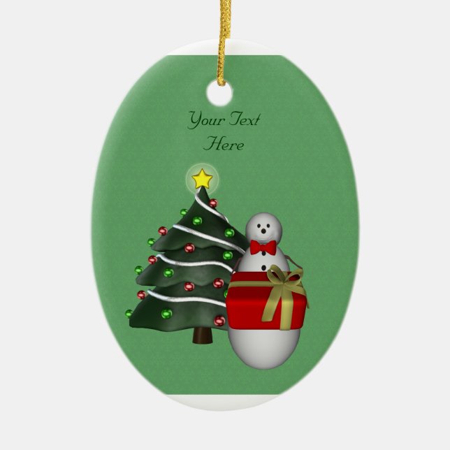 Cute Snowman Tree Holiday Customizable Ornament (Front)