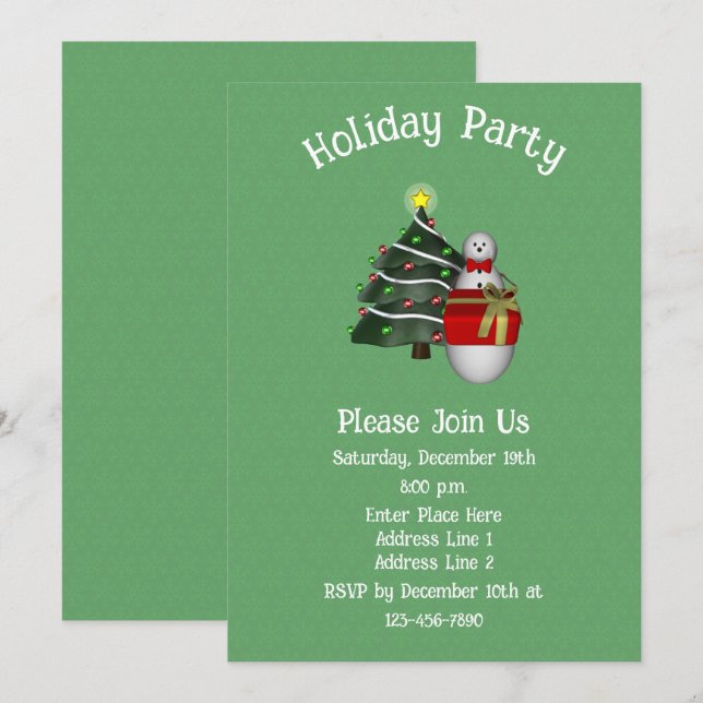 Cute Snowman Tree Present Christmas Holiday  Invitation (Front/Back)
