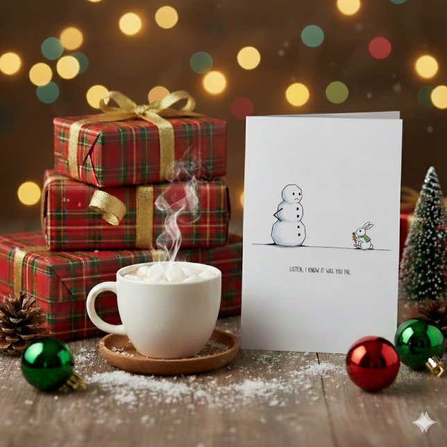 Cute Snowman vs Bunny Funny Christmas Card (Creator Uploaded)