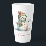 Cute Snowman Watercolor Personalized Christmas Latte Mug<br><div class="desc">Cute Snowman Watercolor Personalized Christmas Latte Mug</div>