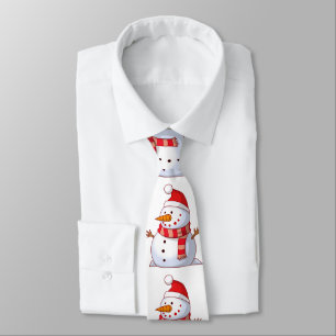 Cute snowman wearing a red hat with red scarf tie