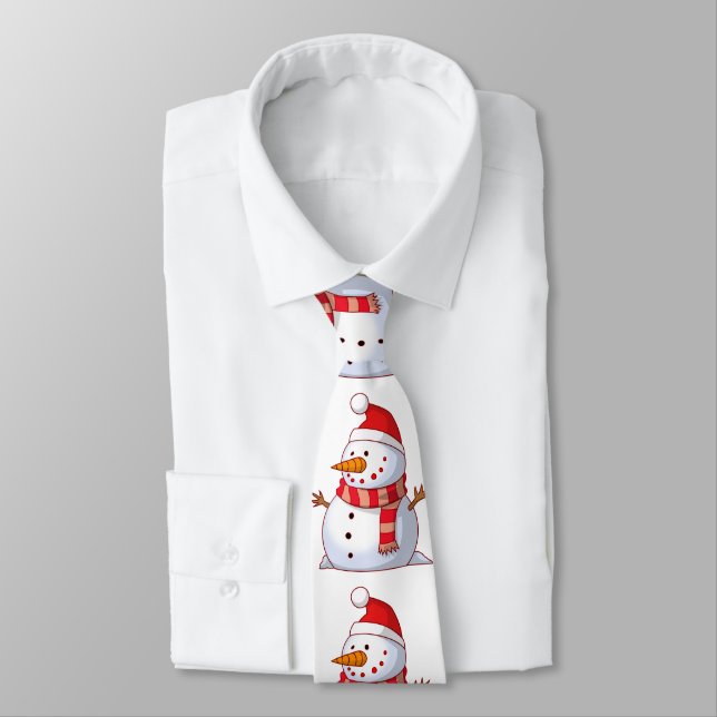 Cute snowman wearing a red hat with red scarf tie (Tied)