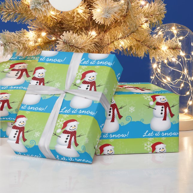 Cute Snowman Wearing Santa Hat Wrapping Paper (Holidays)
