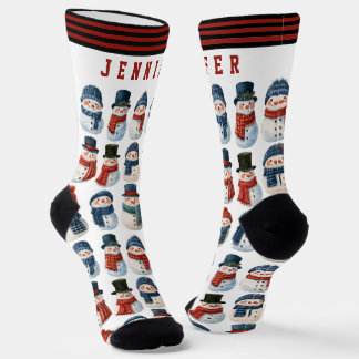 Cute Snowman White Personalized Christmas Socks
