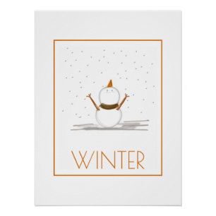 Cute Snowman Winter Art Poster