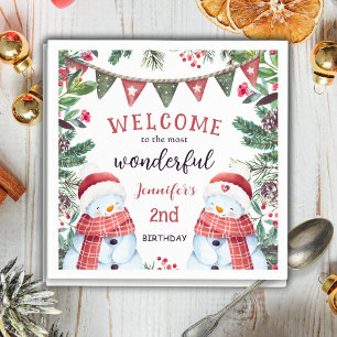 Cute Snowman Winter Christmas 2nd Birthday Napkin