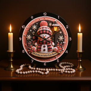 Cute Snowman Winter Holiday Scene Large Clock