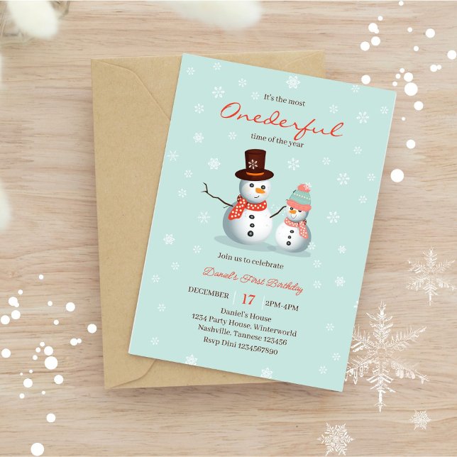 Cute Snowman Winter Onederland Birthday Photo Invitation (Creator Uploaded)