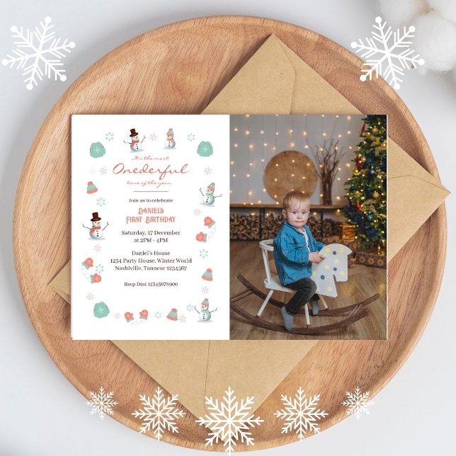 Cute Snowman Winter Onederland Photo Birthday  Invitation (Creator Uploaded)