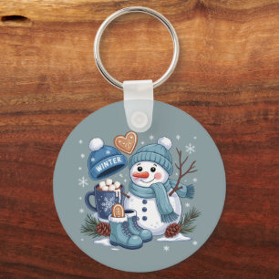 Cute Snowman Winter Season Vibes Christmas Holiday Keychain