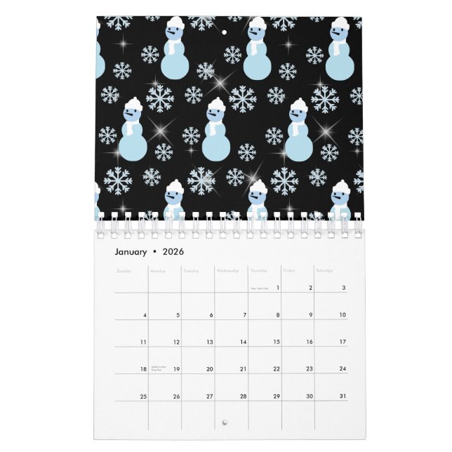 Cute Snowman Winter Snowflake Sparkles Snowing Calendar (Jan 2026)