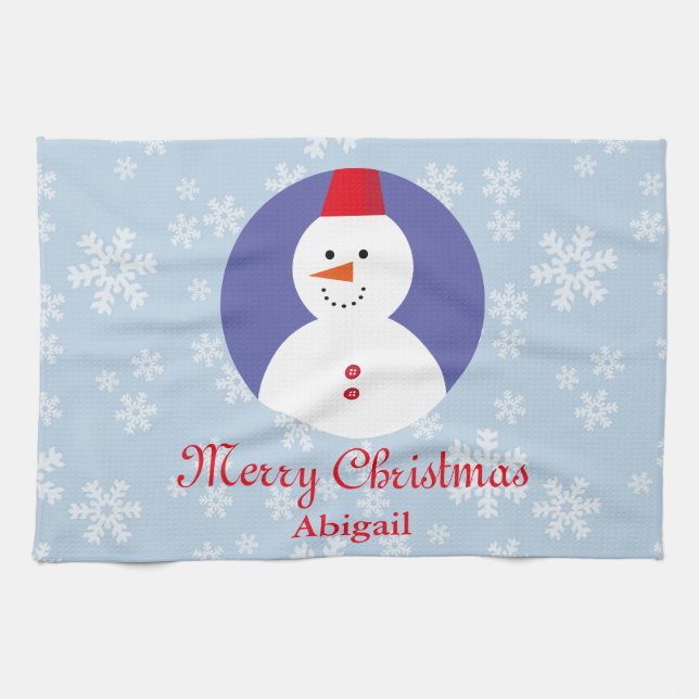 Cute Snowman Wintry Christmas Kitchen Towel (Horizontal)
