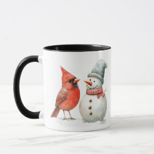 Cute Snowman with Bird Winter Christmas Scene Mug