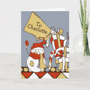 Cute Snowman With Christmas Gifts Personalized Card