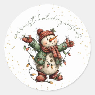 Cute Snowman with Christmas Lights Sticker