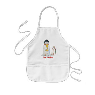 Cute snowman with Christmas stocking in the snow Kids Apron