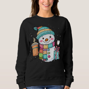 Cute Snowman with Coffee and Gift - Pastel Christm Sweatshirt