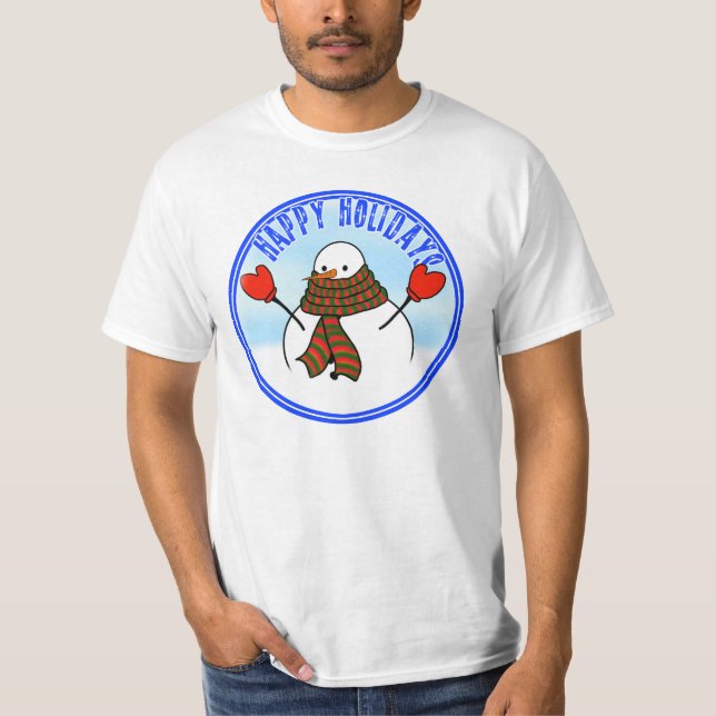 Cute Snowman With Extra Long Scarf T-Shirt (Front)