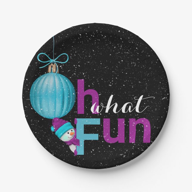 cute snowman with holiday ornament paper plate (Front)