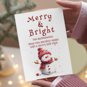 Cute Snowman with Hugging Hands Merry and Bright  Holiday Card