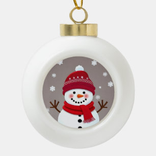 Cute Snowman with Red Scarf Ceramic Ball Christmas Ornament