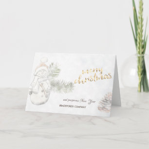 Cute Snowman With Santa Hat , Corporate Greeting Holiday Card