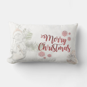Cute  Snowman With Santa Hat, Merry Christmas Lumbar Pillow