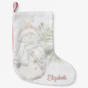 Cute Snowman With Santa Hat - Personalized Small Christmas Stocking