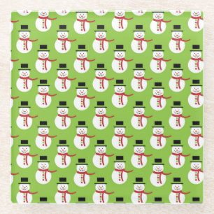 Cute Snowman with Scarf Holiday Pattern Glass Coaster
